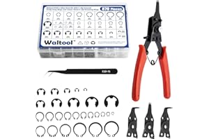 Waltool 870Pcs Alloy Steel M4-M28 C-Clip External Circlip Snap Rings and 1.5mm-10mm E-Clip Retaining Rings with Snap Ring Pli
