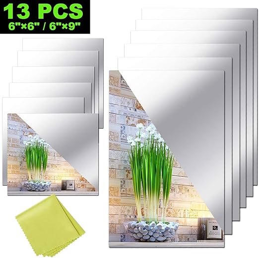 12 Pieces Self Adhesive Acrylic Mirror Sheets, Flexible Non Glass