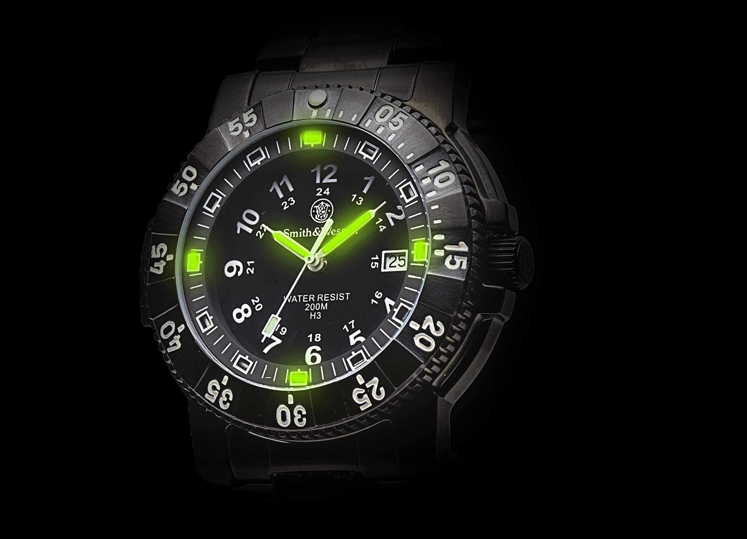 Smith & Wesson 357 Series Swiss Tritium H3 Tactical Military Watch, 20ATM Waterproof Men's Diver Tiempeice with Analog Display, 45mm Field Watch with Rubber Strap, Swiss Parts, Thailand Movement