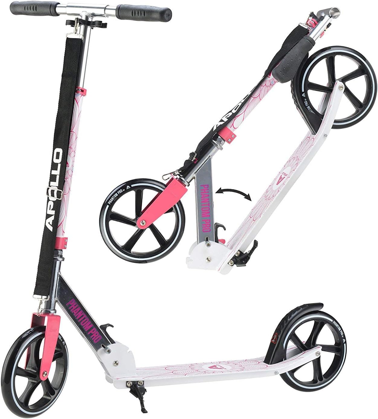 Apollo XXL Wheel Scooter - Phantom Pro Foldable City Scooter, Foldable Street Scooter, Height Adjustable Handle, 2 Big Wheels LED, Kick Scooter for Adults and Children, 220lbs Capacity