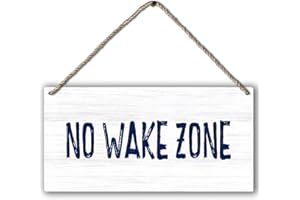 PHAMTE No Wake Zone Nautical Printed Wood Plaque Sign Wall Hanging,Rustic Hanging Wall Signs for Lake House Adventure Farmhouse Front Door Porch Outdoor Indoor Summer Home Decor 12 x 6 Inches