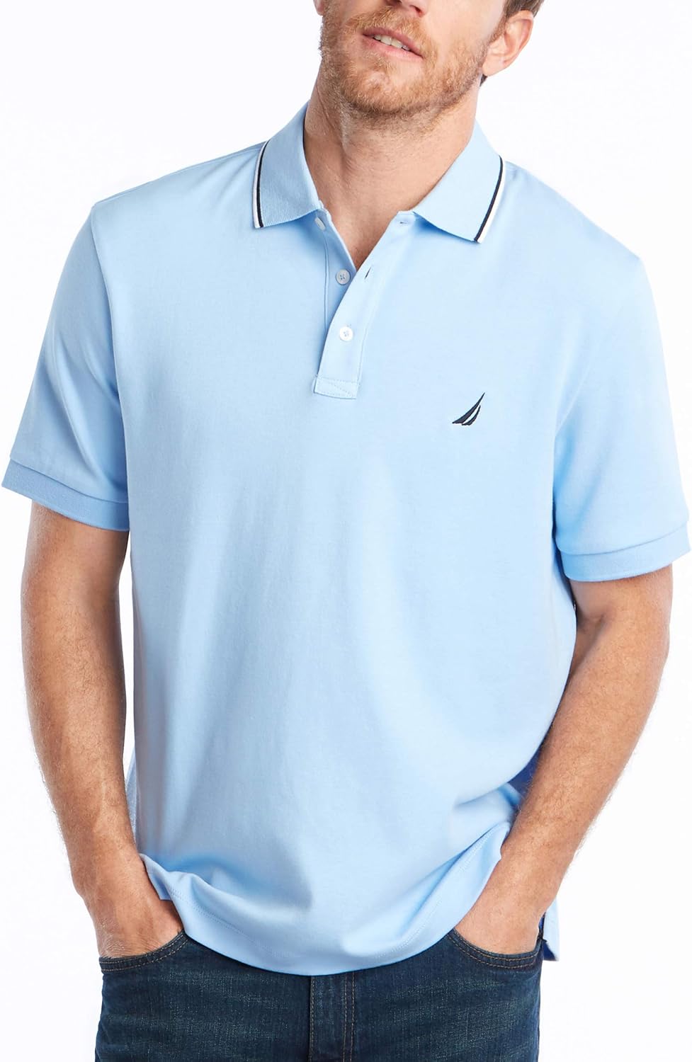 Nautica Men's Classic Fit Short Sleeve Dual Tipped Collar Polo Shirt at  Men’s Clothing store