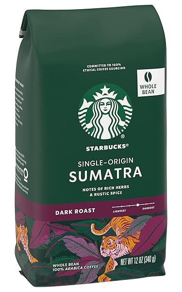 STARBUCKS WHOLE COFFEE BEANS, DARK ROAST HOT OR ICED COFFEE, SINGLE-ORIGIN SUMATRA, 12 OZ