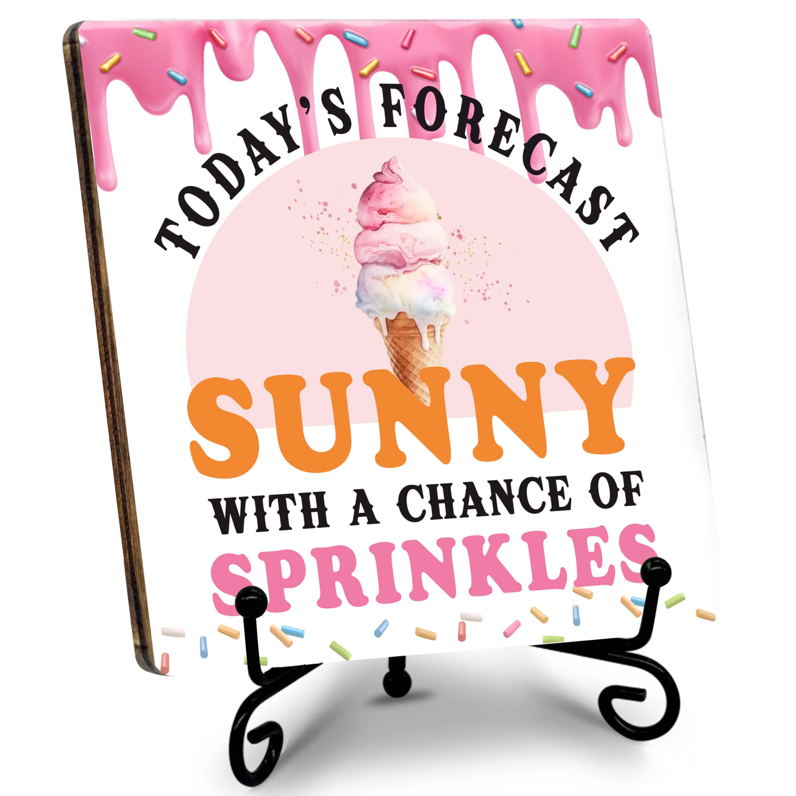 Photo 1 of ‘Today’s Forcast Sunny With A Chance of Sprinkles’ 5.1x5.1 Summer Vibe Wooden Plaque Decor Sign with Srand, Summer Decor for Home, Pool, Rustic Summer Decor, Pool Party Favors & Supplies. (062)