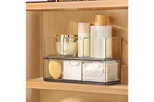 PAVSTINE Medicine Cabinet Organizer 2 Pack, Stackable Storage Drawers with Removable Divider, Make Up Organizer for Bathroom Mirror Cabinets, Vanity, Closet, Countertop - Clear
