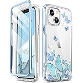 i-Blason Cosmo Series Case for iPhone 13 5G 6.1 inch (2021 Release), Slim Full-Body Stylish Protective Case with Built-in Screen Protector (BlueFly)