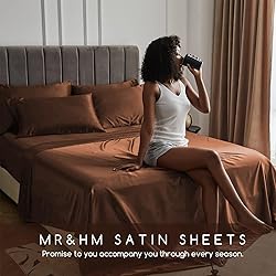 MR&HM Satin Bed Sheets, King Size Sheets Set, 4 Pcs