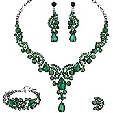 CSY Elegant Crystal Necklace Earrings Bracelet Ring Bridal Wedding Party Costume Jewelry Sets for Brides Women