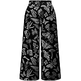 SHENHE Women's Plus Size Gothic Wide Leg Pants Elastic Waist Graphic Flowy Palazzo Pants Trousers