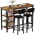 Recaceik Counter Height Dining Set - Bar Table and 2 Upholstered Stools with Storage Shelves, Kitchen Breakfast Nook Pub Set