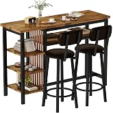 Bar Table and Chairs Set, 47'' Counter Height Dining Table Set with Storage | 3 Piece Bar Table Set, Modern Hightop Kitchen Bar Height Table with 5-Tier Storage &amp; 2 Upholstered Stools for Small Spaces