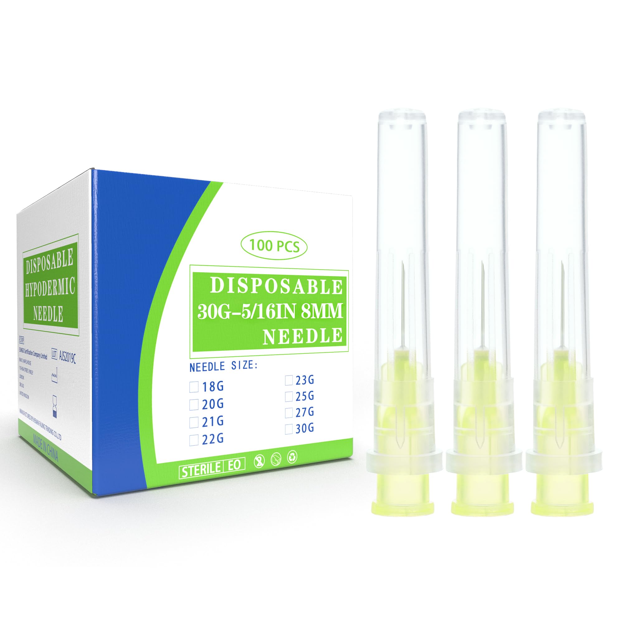 Photo 1 of 100 Pack 30Ga 5/16 Inch Disposable Injection Needle with Cap for Scientific and Industrial Dispensing, Individually Sealed