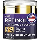Unes Neck Firming Cream for Women & Men, Day & Night Face Moisturizer Cream for Hydration and Anti-Aging, Deep Tighten and Lift Neck with Retinol & Collagen(1.86 oz)