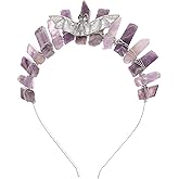 CoTeeZa Crystal Crown for Women - Gothic Bat Elf Headband Raw Quartz Tiara Moon Headpiece for Witch Renaissance Halloween