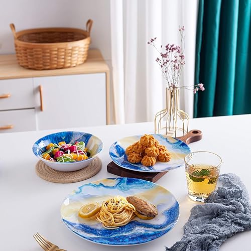 Topmela 12 Pcs Melamine Dinnerware Set Indoor and Outdoor