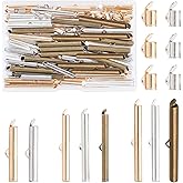 PH PandaHall 10 Styles Slide On End Clasp, 100pcs Jewelry Tube End Bar Slider End Caps Brass Tubes Clasp Crimp Terminators for Seed Beads Waist Beads Multi-Strand Necklace Bracelet Making