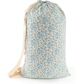TIFFYONEK Laundry Bag Backpack for Dorm &amp; Travel, 29 x 18" Large Dirty Bag | Cute Blue Floral College Clothes Pouch with Straps and Handles. Ideal for Apartment, Camp and Portable Bag for Laundromat