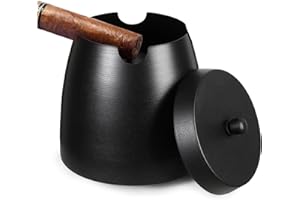 OILP Cigar Ashtray with Lid for Outdoors Indoors Outside Patio Home Black Decor,Large Holder Ash tray Windproof,Cigar Accessories Gift for Men Dad Husband Boyfriend (Large)