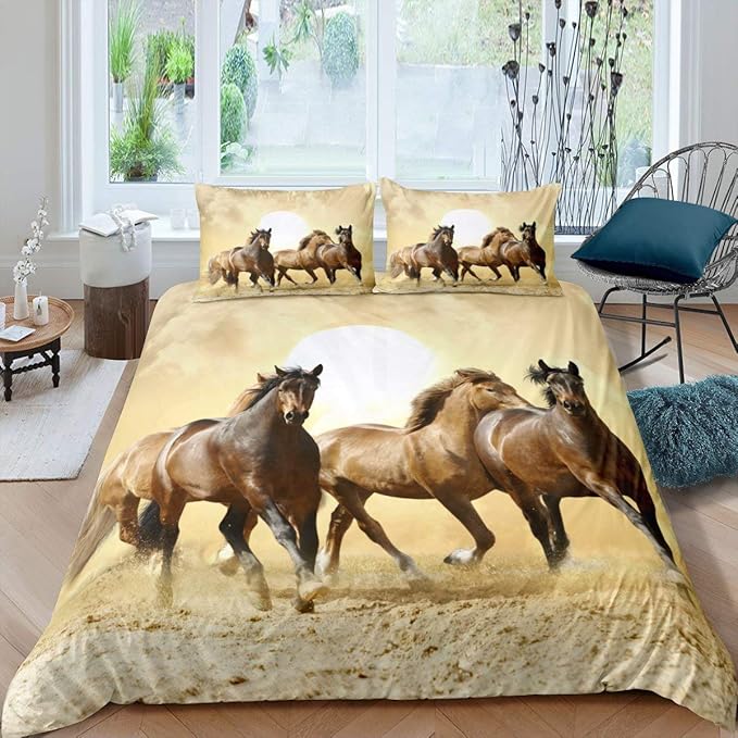 Erosebridal Brown Horse Comforter Cover Running Horse Bedding Set Sunset Duvet Cover