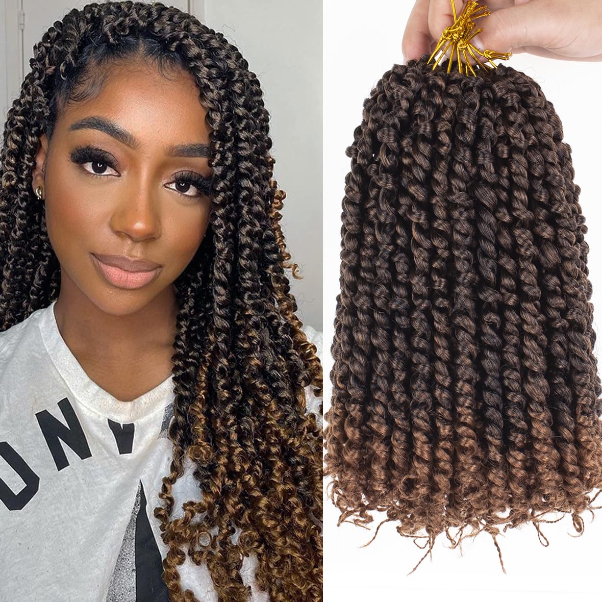 Leeven 10 Inch Passion Twist Water Wave Crochet Hair - Ombre Copper Red, Pre-Twisted, Pre-Looped, 8 Packs, T30# โ image 1