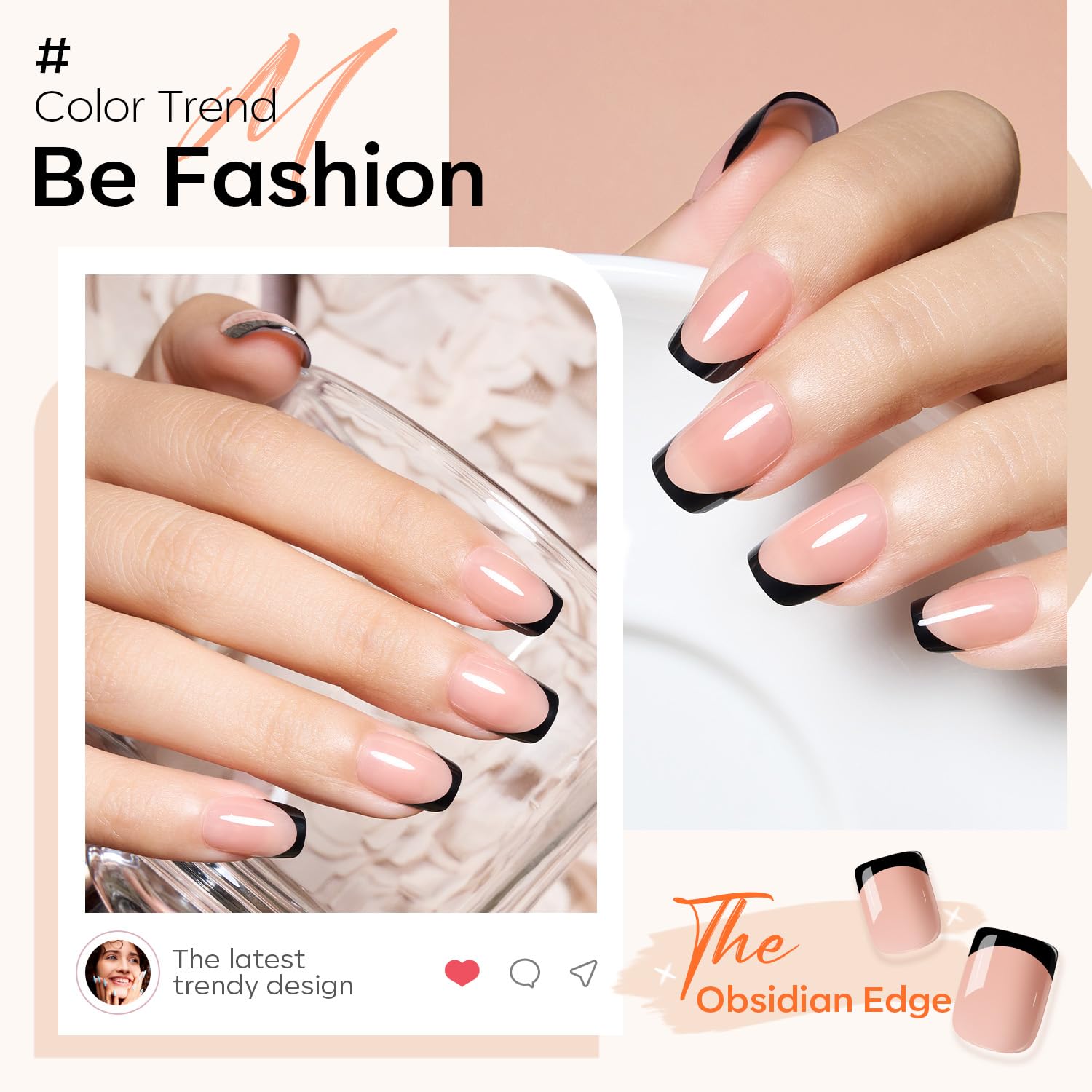 Modelones Black French Tip Press On Nails, Short Square Fake Nails, Reusable Nail Kit with Nail Glue Adhesive Tabs Mini Nail File, Nails Press Ons 32Pcs 16 Sizes - Image 2