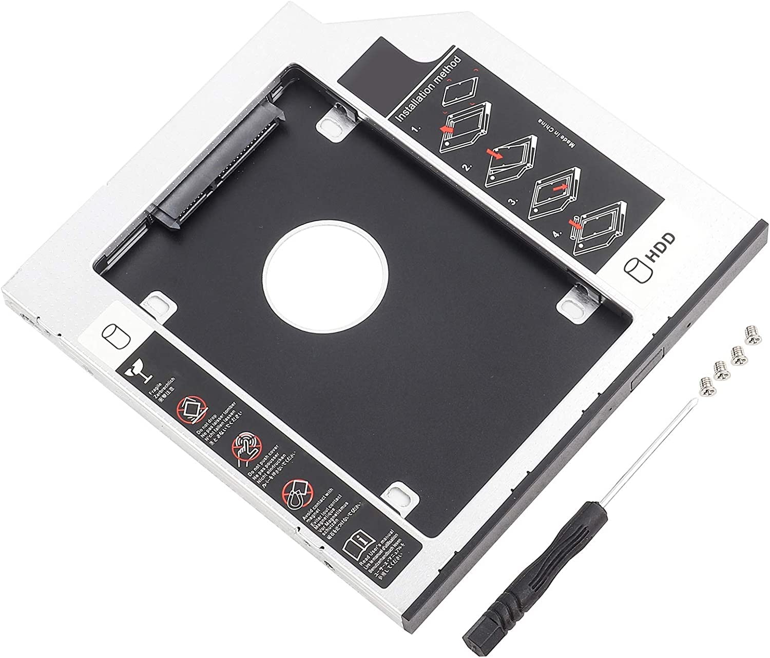 Multibao Universal SATA 2nd SSD HDD Hard Drive Caddy, SATA III 2.5" Hard Drive Bay Caddy HDD SSD Converter Adapter 12.7mm CD-ROM Tray