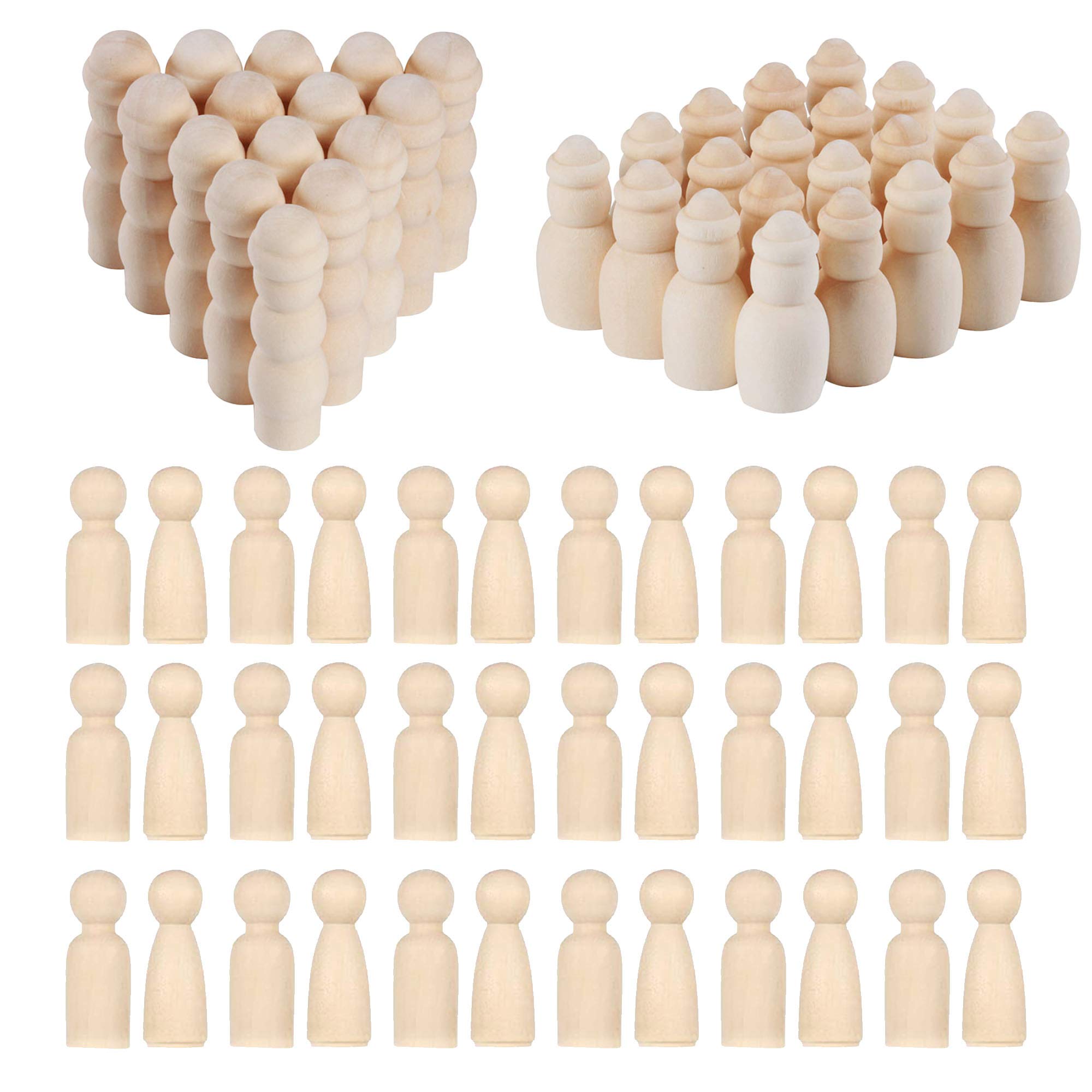 N|A Wooden Peg Dolls, 80 PCS Set, Natural Unpainted Wood Figures, 4 Styles, 2 Heights, Decorative for Kids Crafts Projects, Painting, Games