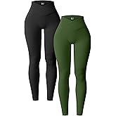 OQQ Women's 2 Piece Yoga Leggings Ribbed Seamless Workout High Waist Cross Over Athletic Exercise Leggings