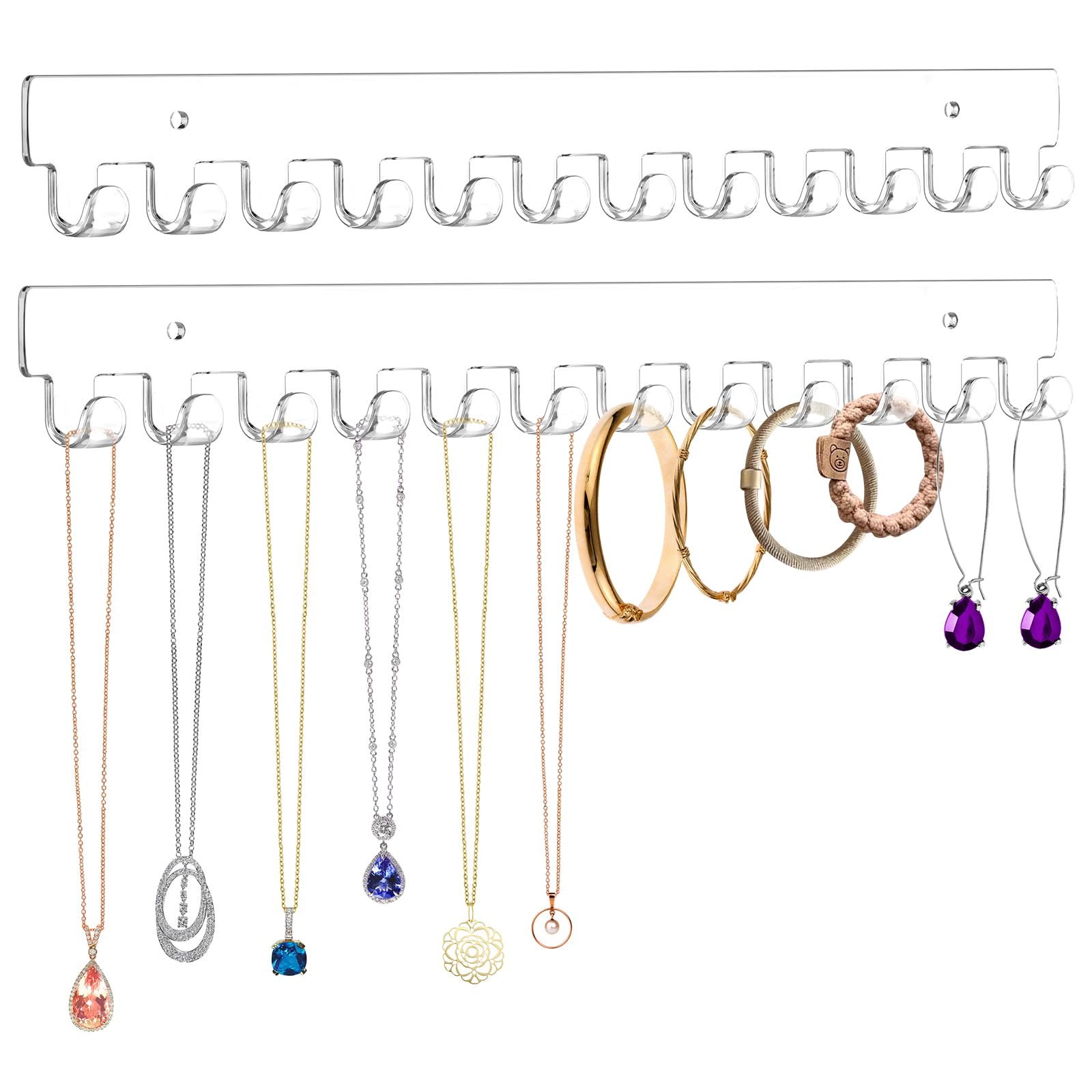 Photo 1 of 2 Pack Necklace Holder - Hanging Jewelry Organizer, Self-Adhesive, Wall Mount (Clear)
