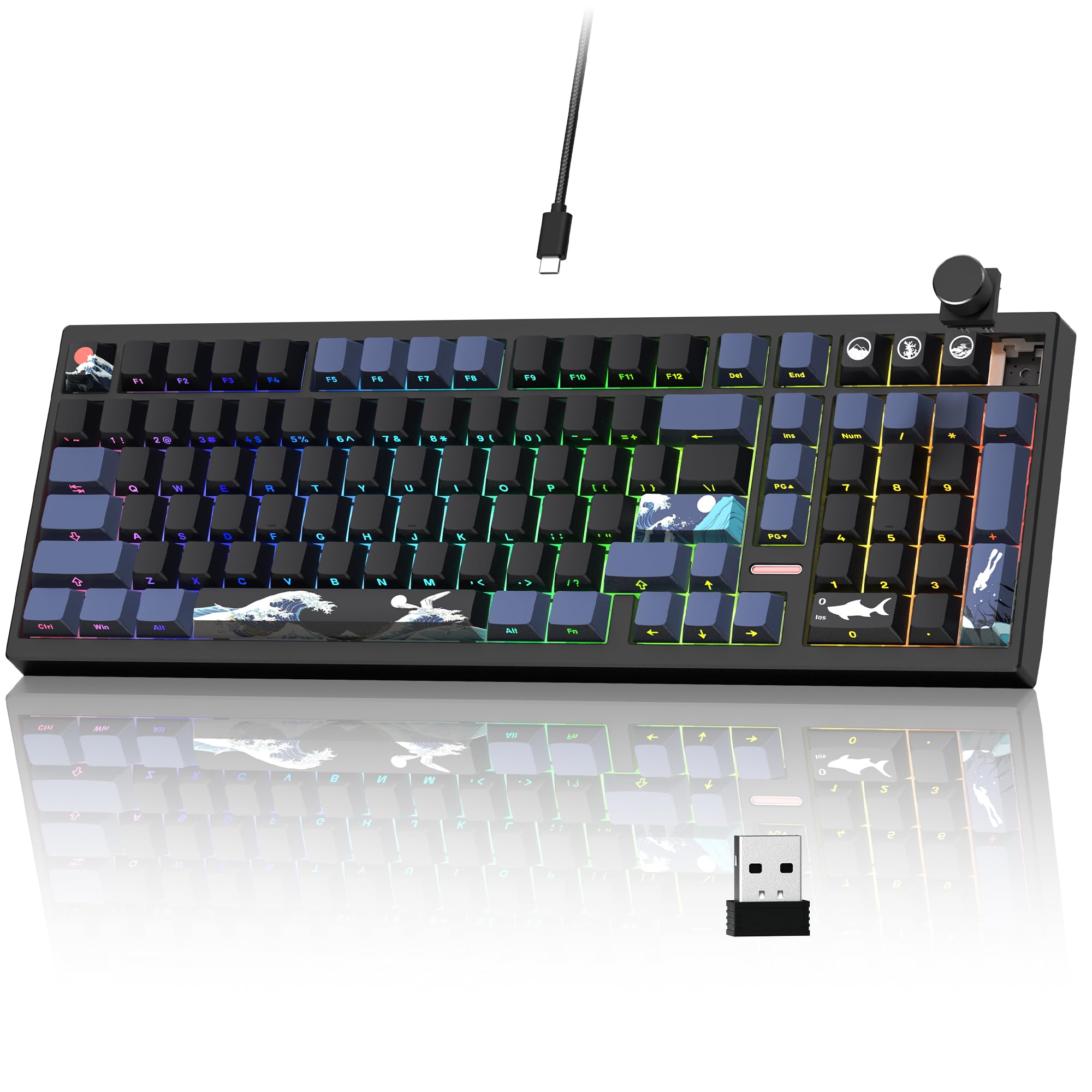 Womier Wireless Gaming Keyboard, Mechanical Keyboard, 98% Creamy Keyboard RGB Backlit with Number Pad and Volume Knob, BT5.0/2.4GHz/USB-C Mode, Hot Swappable Custom Keyboard with Linear Switches