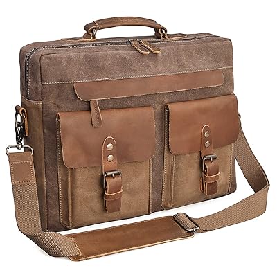 Bolsa Mensageiro Unissex De Couro E Lona - À Prova D'água Para Laptop 15,6''