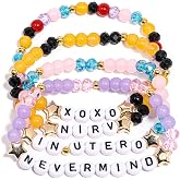 AICase for Nirvana Merch Gifts Inspired Bracelets 4 Pcs Stackable | Stretch Beaded Friendship Bracelets Concert Outfit Vinyl Poster Sticker Merchandise Gifts for Fans Women Birthday Christmas