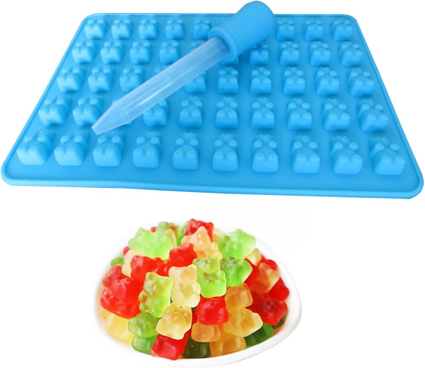 50 Mini Silicone Gummy Bear Sweet Moulds - 2 Pack + 2 droppers