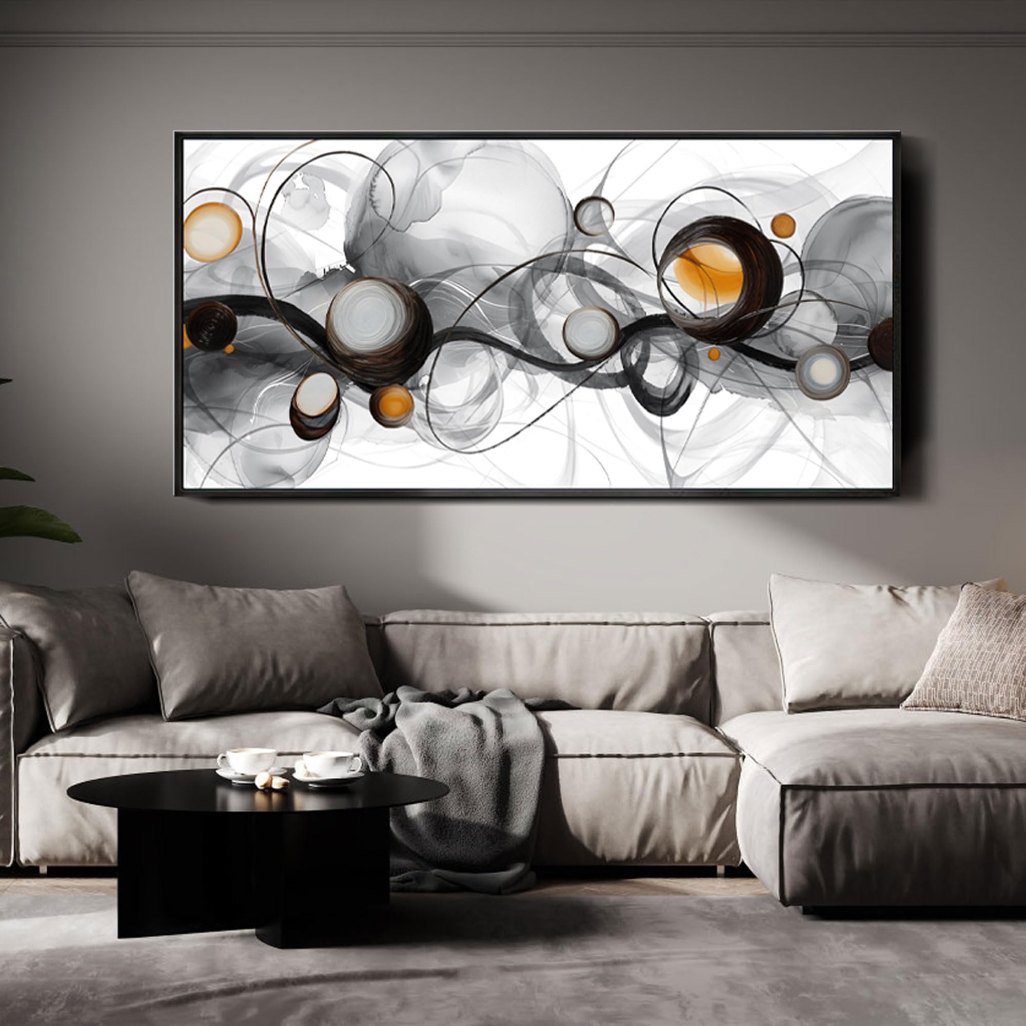 Photo 1 of **two damaged corners, see pictures**XLSJERST Large Size Frame Wall Art for Living Room - Abstract Artwork Minimalist Painting Modern Black and White Canvas Picture Boho Gray Wall Art