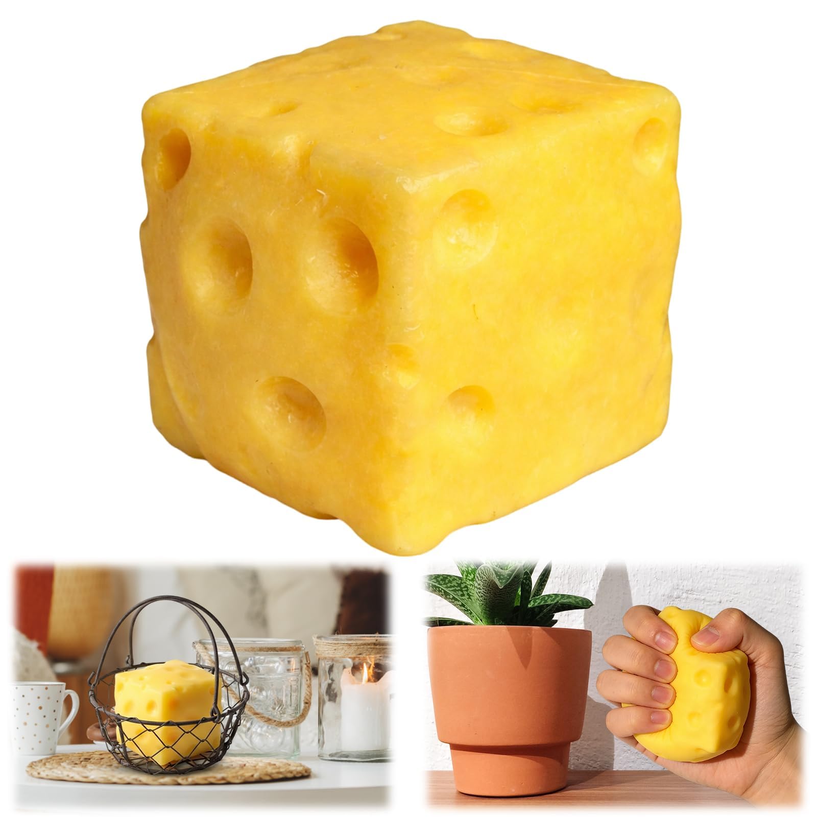 Cheese Squishy, 6*6 Cm Big Cheese Model, Model Cheese Block for Stress and Sensory Activity, One Piece Soft Model