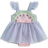 FIOMVA Baby Girl Summer Clothes Infant Stripe Watermelon Romper Dress Newborn Sleeveless Tutu Dresses Toddler Cute Outfit (A Stripe Watermelon Blue, 3-6 Months)