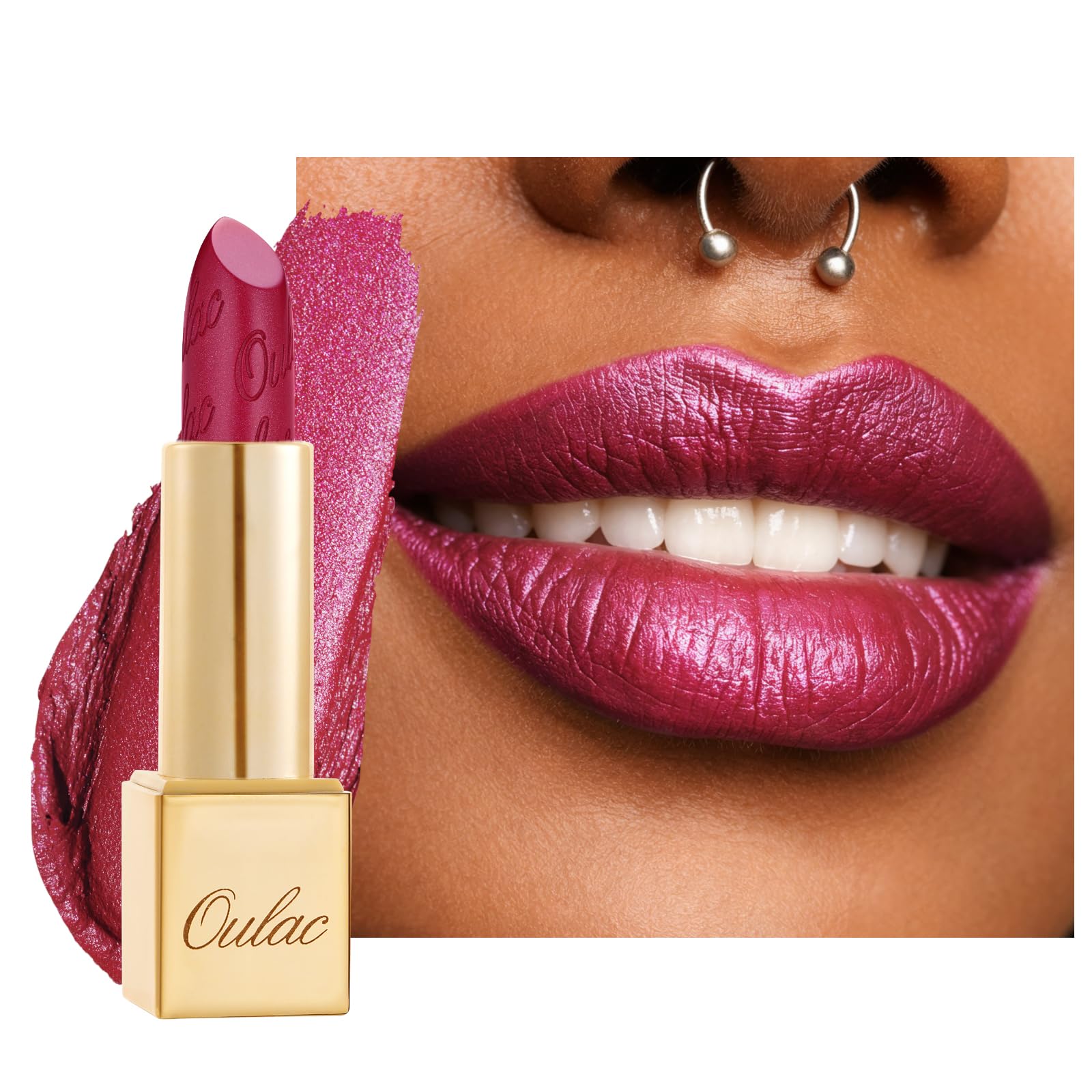 OULAC Glow Metallic Shine Pink Lipstick, Rose High Impact Lipcolor, Lightweight Soft and Ultra Hydrating, Long Lasting, Vegan & Cruelty-Free, Full Coverage Lip Color 4.3 g/0.15 GM15 She's A Lover — image 1