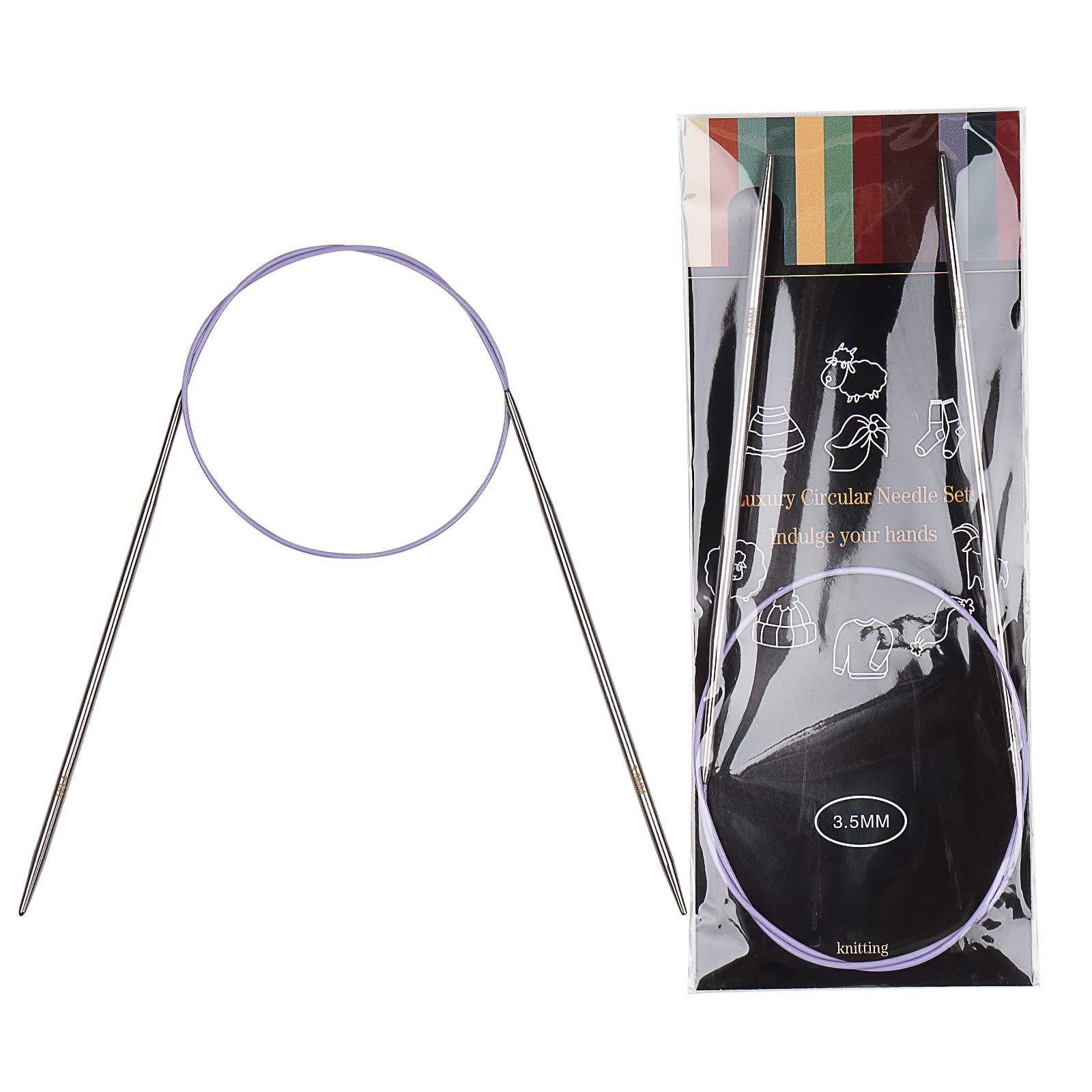 Aeelike 3.5mm Circular Knitting Needles 60cm, Metal Stainless Steel Round Knitting Needles with Fixed Cable for Knitting Hats, Socks and Magic Loop, Circular Needles 3.5mm