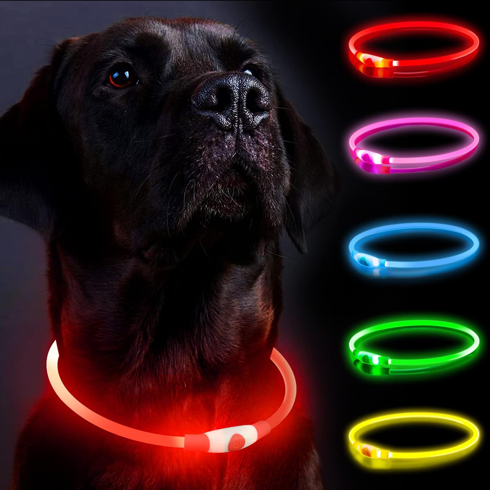 Light Up Dog Collar for The Dark, Dog Collar Light with USB Rechargeable, Led Dog Collar, Adjustable Flashing Puppy Collars with Three Light Modes, Basic Collar (Red)