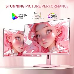 CUNPU 27 Inch Pastel Pink Gaming Monitor QHD