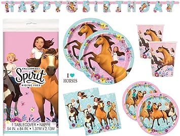 Spirit Riding Free Horse Birthday Party Supplies Set Plates Cups Napkins Tablecloth Banner Decoration And Sticker Amazon Co Uk Toys Games