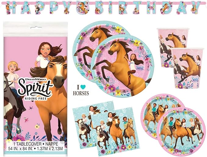 Spirit Riding Free Horse Birthday Party Supplies Set Plates Cups Napkins Tablecloth Banner Decoration And Sticker Amazon Ca Toys Games