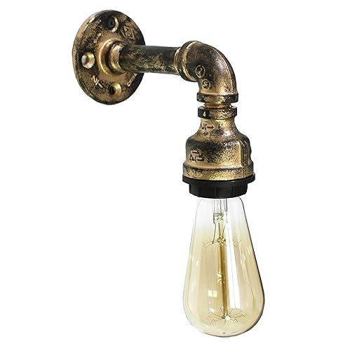 lampara de pared vintage retro industrial modelo stellan color dorada antiguo interior y exterior fabricada en tubo de metal base resistente