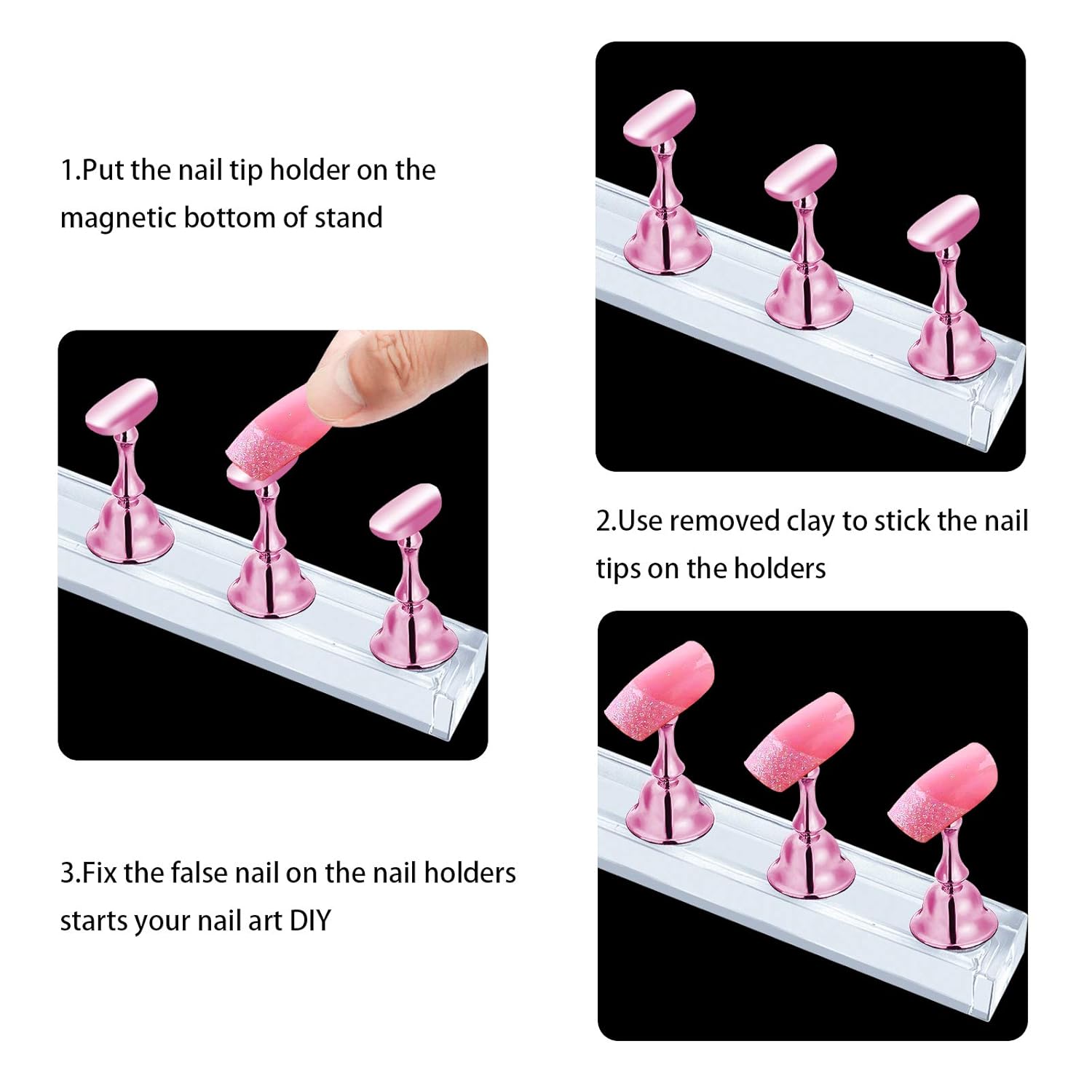 2 Sets Pink Nail Stand for Press on Nails Display, Magnetic Fake Nails Holder for Painting Nails Practices, Beginner Acrylic Nail Art Kit Accessories, Nail Salon Equipment and Decor : Beauty