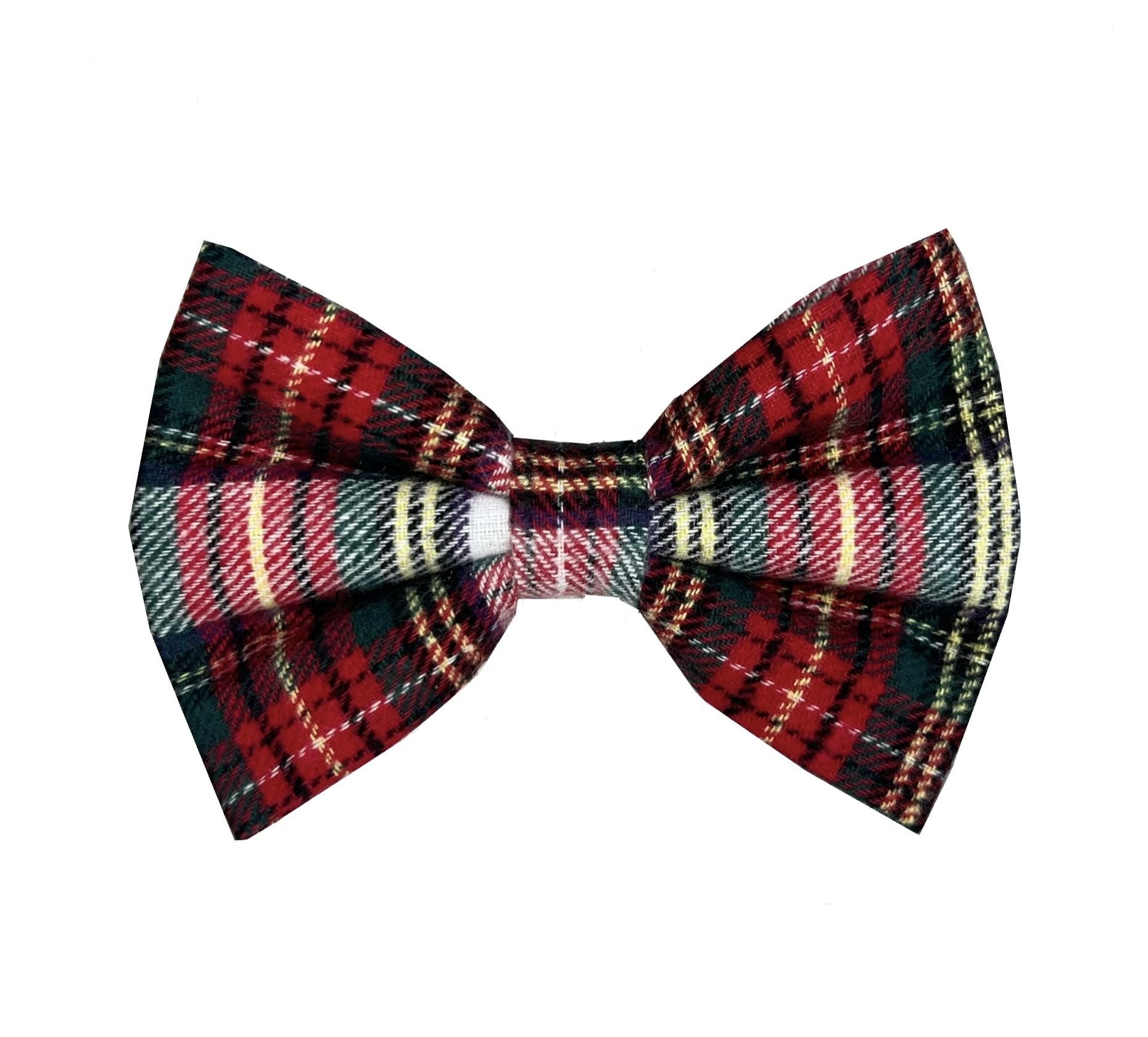 New Dogs Bow Tie Tartan woven Elastic Band attach COLLAR ACCESSORY Handmade UK (Small Tartan white and red) — image 1