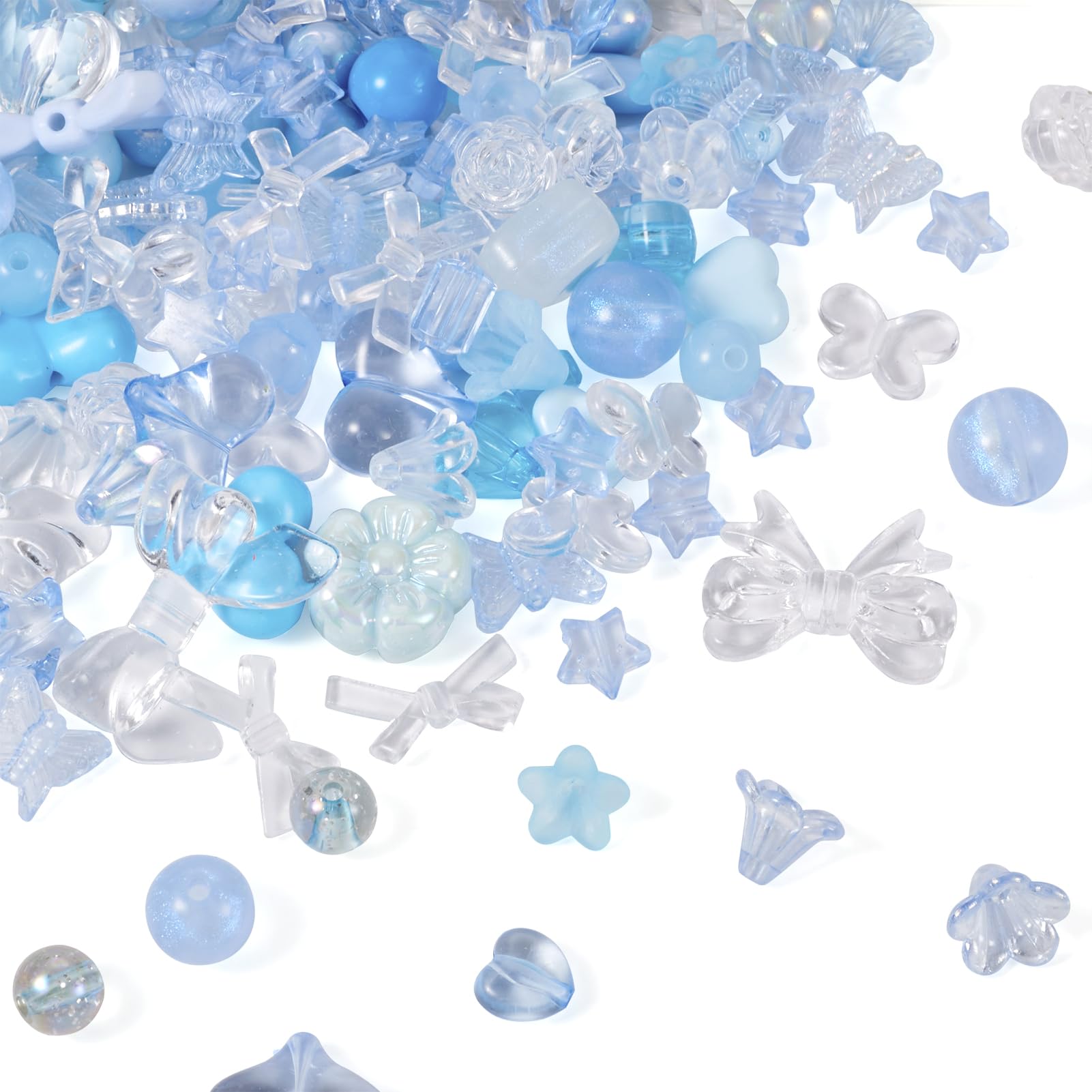 PH PandaHall Pandahall 100g Acrylic Beads Assorted Bows Flower Butterfly Heart Star Bear Round Loose Spacer Beads Charms for Bracelet Necklace Jewelry Making Light Sky Blue