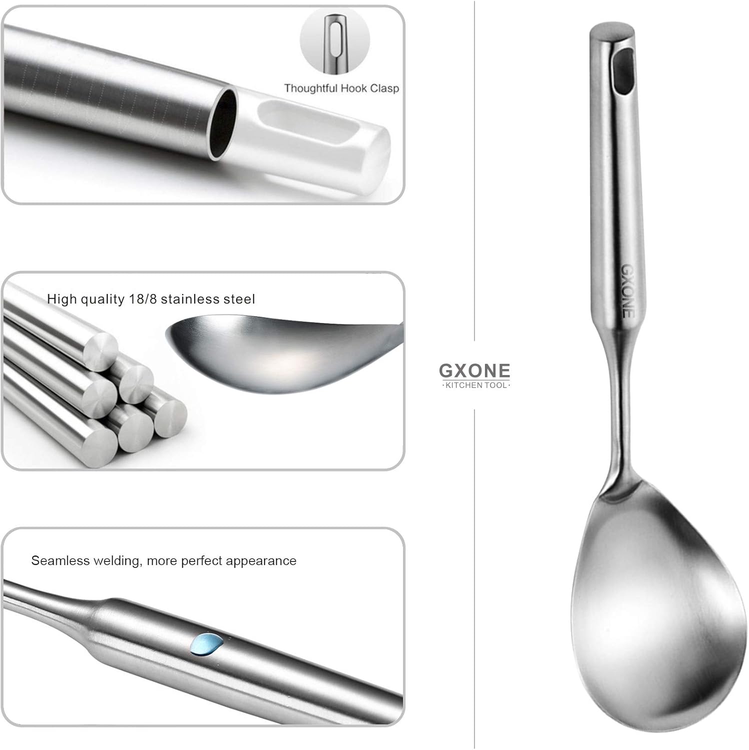 Cooking Spoon, 304 Stainless Steel Large Serving Spoons, Silver/12.6Inch: Kitchen & Dining