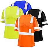 Amylove 4 Pcs Reflective Safety T Shirt High Visibility Work Shirts Sun Protection Construction