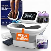 Vital Vibes Ultimate Ionic Foot Bath Detox Machine, Touch Display, Spa kit | Collapsible soak tub, 2 arrays, Epsom salt, towel, basin liners, ion wristband, basin liners, timer