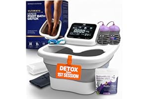 Vital Vibes Ultimate Ionic Foot Bath Detox Machine - Foot Detox Machine for Spa Bath with Touch Display - Epsom Salt & Towel - Collapsible Soaking tub -2 Powerful Array- Ion Wristband-Tub Liners